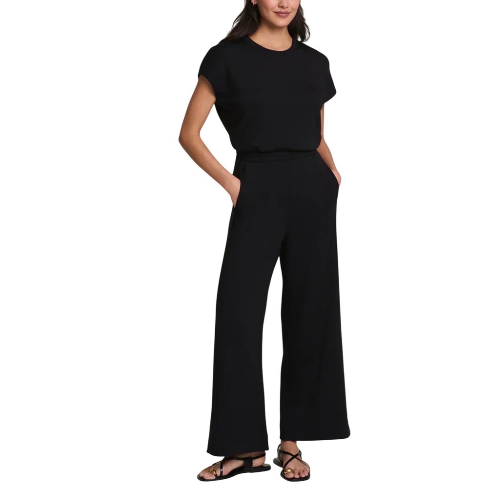 NWOT Spanx Black AirEssentials Cap Sleeve Jumpsuit Petite Wide Leg Women Size S